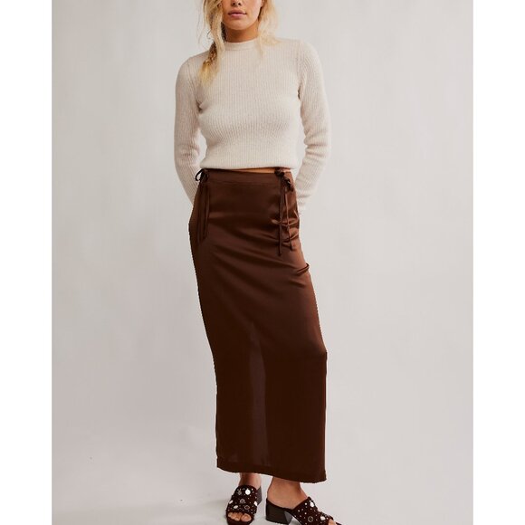 Free People Dresses & Skirts - FREE PEOPLE Rosetto Column Satin Maxi Skirt / Potting Soil